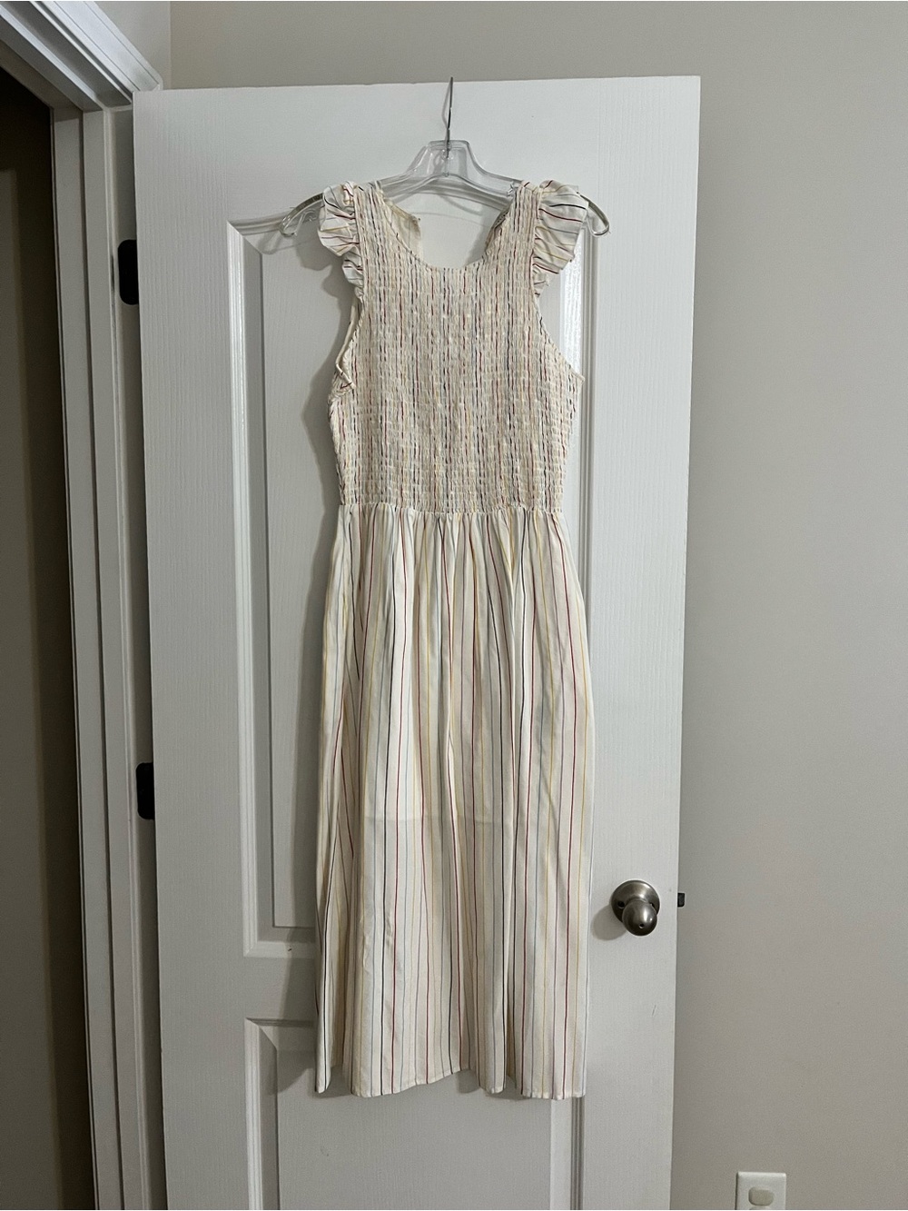 Women’s ' Smocked Flutter Sleeve Dress - Cream Multistripe